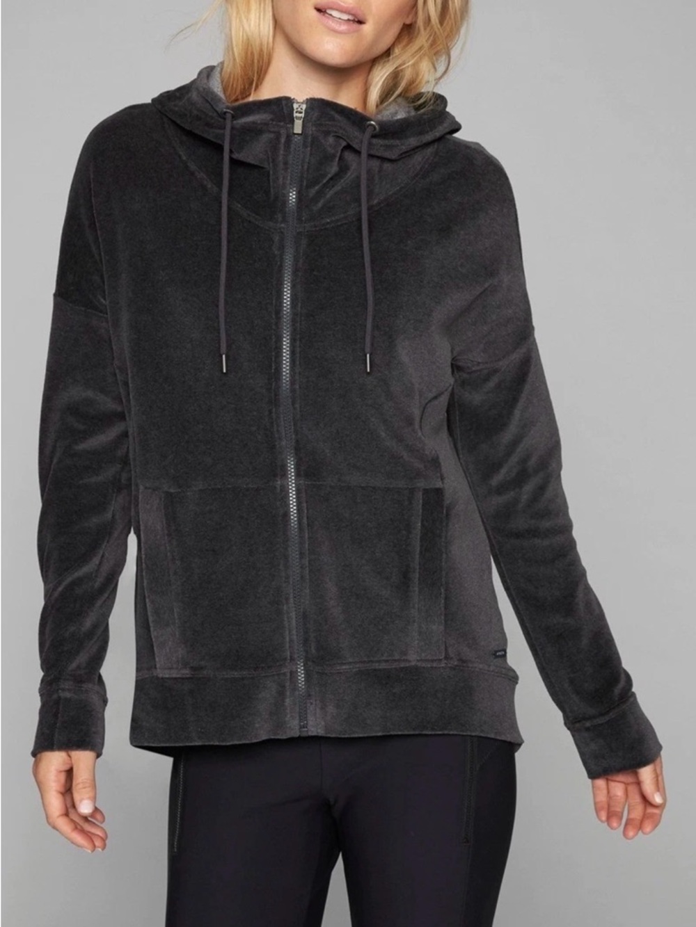 Athleta Velour Hoodie Jacket, Charcoal Grey Heather SIZE S